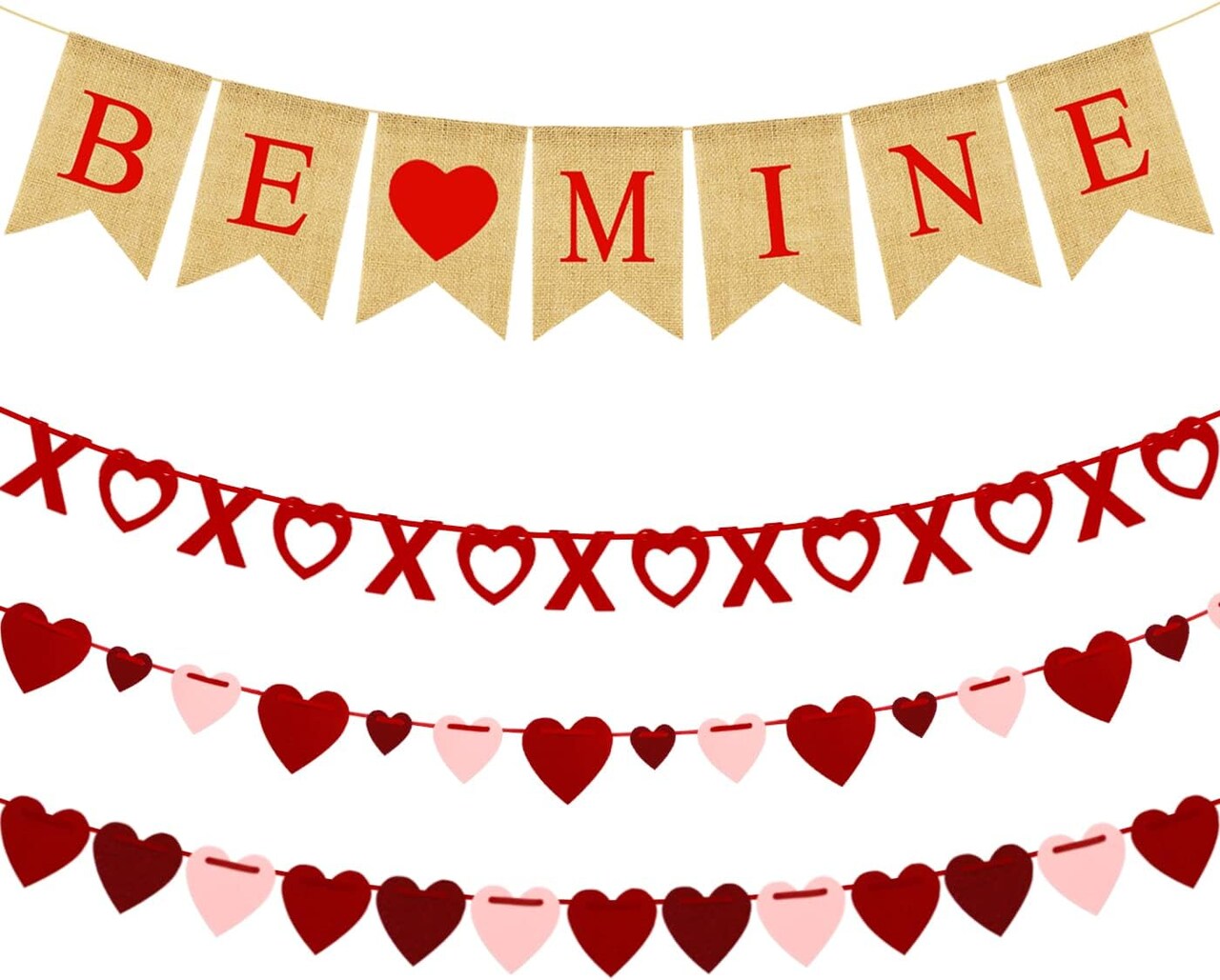4Pcs Valentine's Day Decorations Set - Love Heart & XO Banners